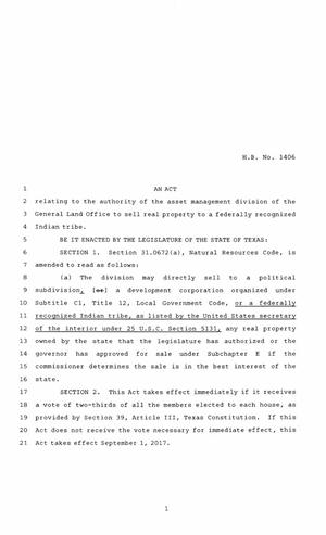 85th Texas Legislature, Regular Session, House Bill 1406