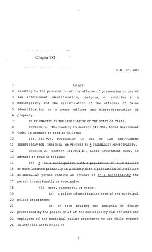 85th Texas Legislature, Regular Session, House Bill 683, Chapter 982