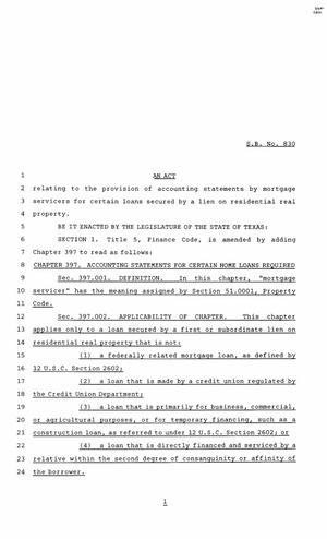 85th Texas Legislature, Regular Session, Senate Bill 830