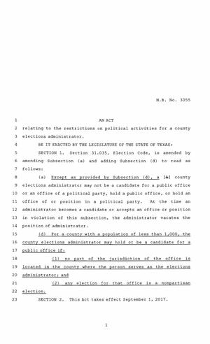85th Texas Legislature, Regular Session, House Bill 3055