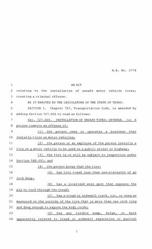 85th Texas Legislature, Regular Session, House Bill 2774