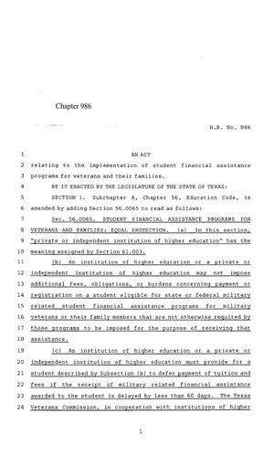 85th Texas Legislature, Regular Session, House Bill 846, Chapter 986