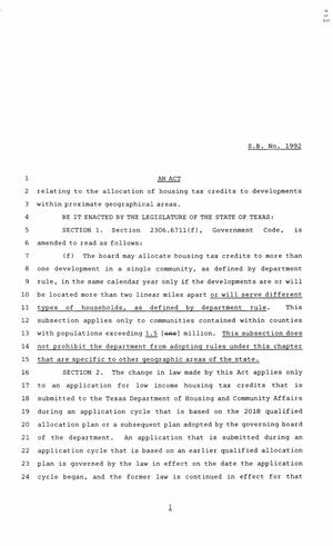 85th Texas Legislature, Regular Session, Senate Bill 1992