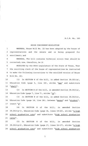 85th Texas Legislature, Regular Session, House Concurrent Resolution 165