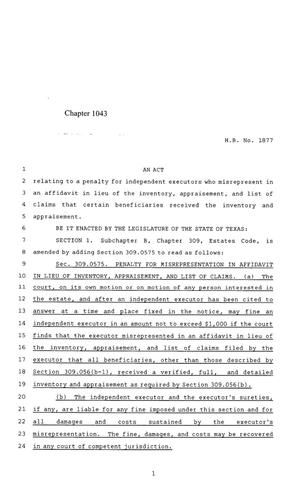 85th Texas Legislature, Regular Session, House Bill 1877, Chapter 1043