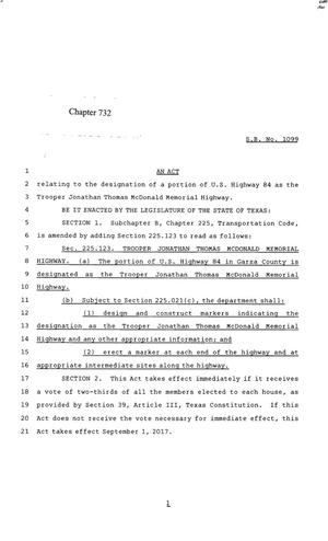 Primary view of object titled '85th Texas Legislature, Regular Session, Senate Bill 1099, Chapter 732'.