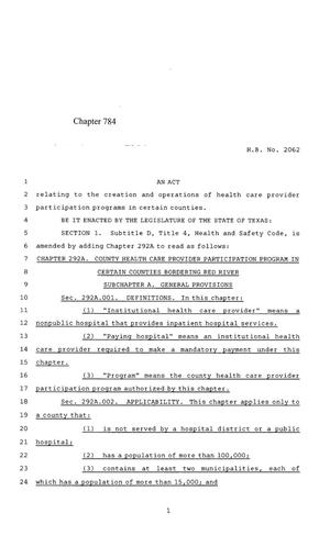 85th Texas Legislature, Regular Session, House Bill 2062, Chapter 784
