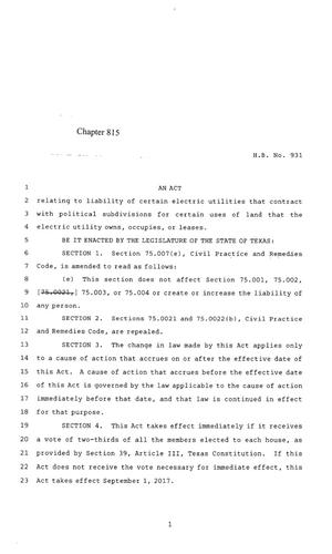 85th Texas Legislature, Regular Session, House Bill 931, Chapter 815
