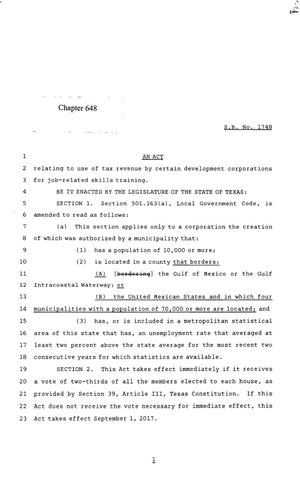 85th Texas Legislature, Regular Session, Senate Bill 1748, Chapter 648