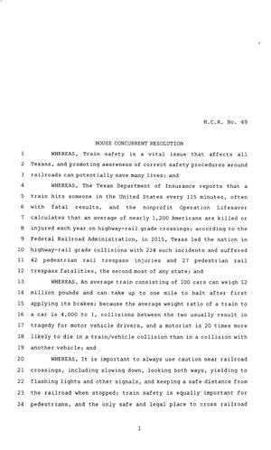 85th Texas Legislature, Regular Session, House Concurrent Resolution 49