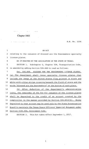 Primary view of object titled '85th Texas Legislature, Regular Session, House Bill 1256, Chapter 1003'.