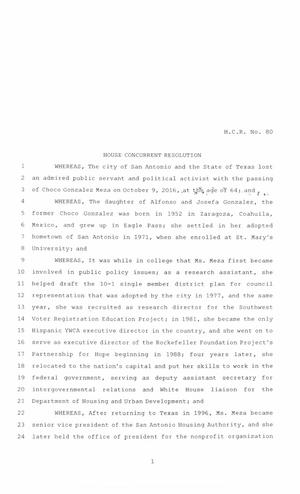 85th Texas Legislature, Regular Session, House Concurrent Resolution 80