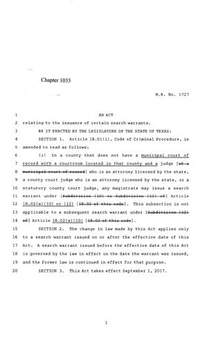 85th Texas Legislature, Regular Session, House Bill 1727, Chapter 1035