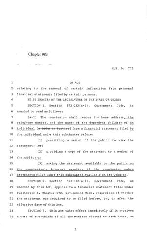 85th Texas Legislature, Regular Session, House Bill 776, Chapter 983