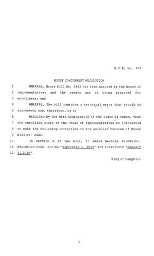 85th Texas Legislature, Regular Session, House Concurrent Resolution 157