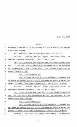 85th Texas Legislature, Regular Session, House Bill 2182