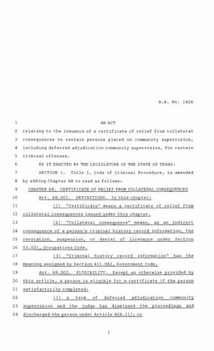 85th Texas Legislature, Regular Session, House Bill 1426