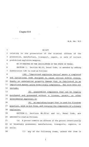 85th Texas Legislature, Regular Session, House Bill 913, Chapter 814