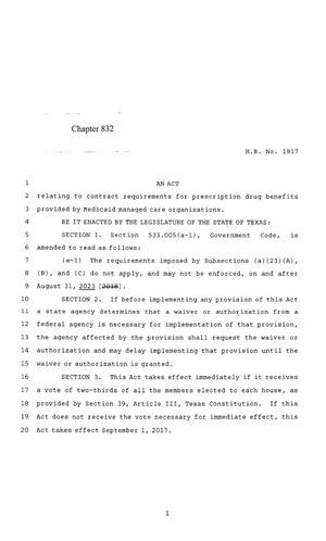 85th Texas Legislature, Regular Session, House Bill 1917, Chapter 832