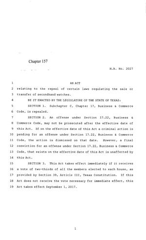 85th Texas Legislature, Regular Session, House Bill 2027, Chapter 157