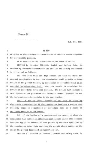 Primary view of object titled '85th Texas Legislature, Regular Session, House Bill 4181, Chapter 381'.