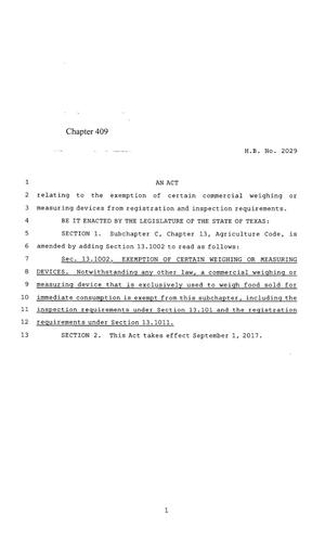 85th Texas Legislature, Regular Session, House Bill 2029, Chapter 409