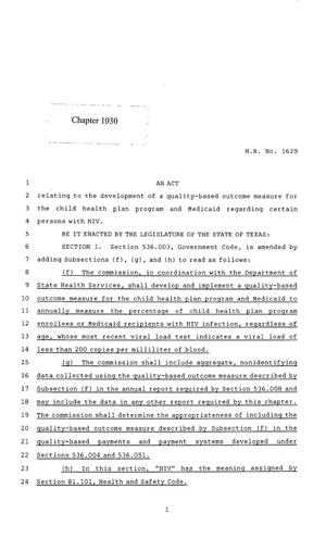 Primary view of object titled '85th Texas Legislature, Regular Session, House Bill 1629, Chapter 1030'.