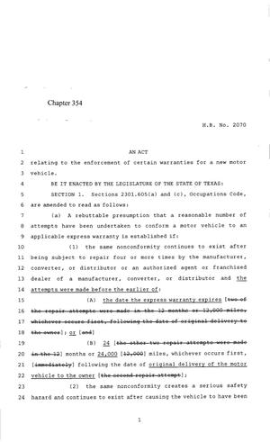 85th Texas Legislature, Regular Session, House Bill 2070, Chapter 354