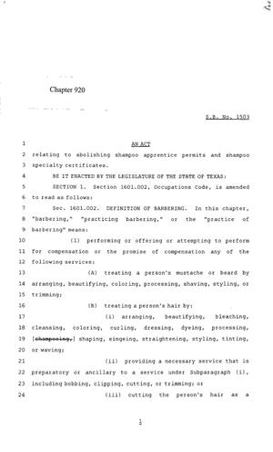 85th Texas Legislature, Regular Session, Senate Bill 1503, Chapter 920