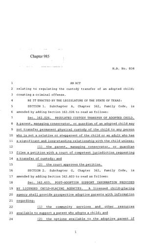 85th Texas Legislature, Regular Session, House Bill 834, Chapter 985