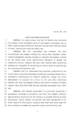 85th Texas Legislature, Regular Session, House Concurrent Resolution 105