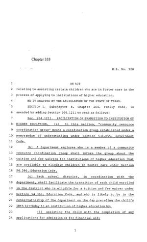 85th Texas Legislature, Regular Session, House Bill 928, Chapter 333
