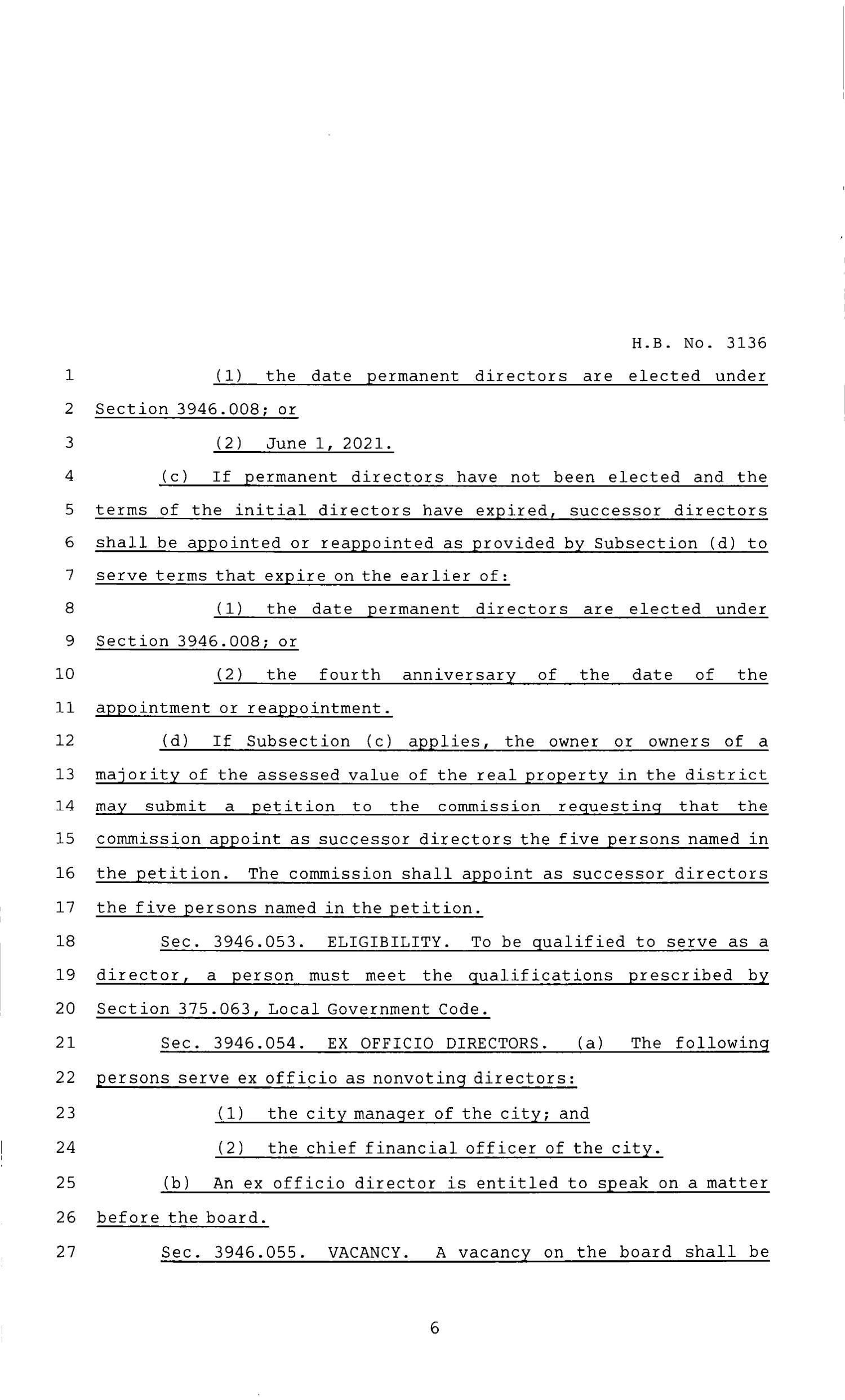 85th Texas Legislature, Regular Session, House Bill 3136, Chapter 607
                                                
                                                    [Sequence #]: 6 of 43
                                                
