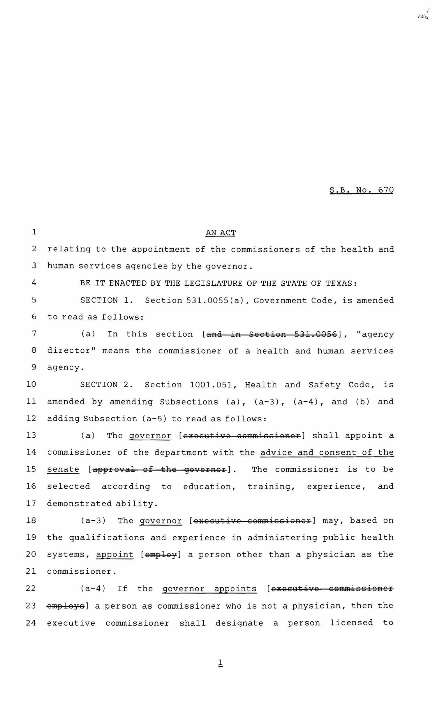 85th Texas Legislature, Regular Session, Senate Bill 670
                                                
                                                    [Sequence #]: 1 of 6
                                                