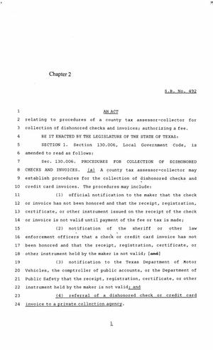 85th Texas Legislature, Regular Session, Senate Bill 492, Chapter 2