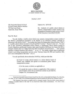 Primary view of object titled 'Texas Attorney General Opinion: KP-0166'.