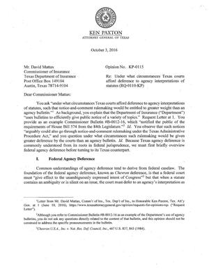 Texas Attorney General Opinion: KP-0115