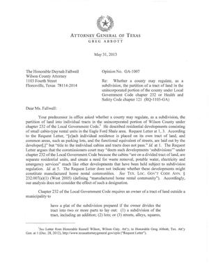 Texas Attorney General Opinion: GA-1007