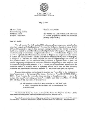 Texas Attorney General Opinion: KP-0081