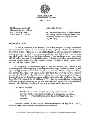 Texas Attorney General Opinion: KP-0025