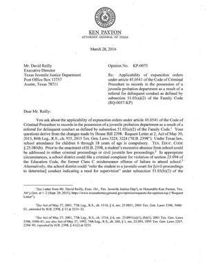 Texas Attorney General Opinion: KP-0073