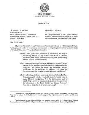 Texas Attorney General Opinion: KP-0055