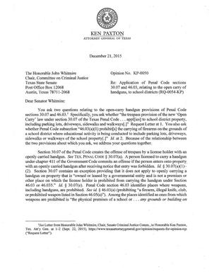 Texas Attorney General Opinion: KP-0050