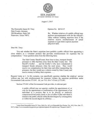 Texas Attorney General Opinion: KP-0157