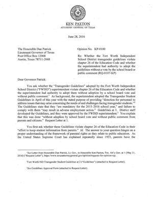 Texas Attorney General Opinion: KP-0100