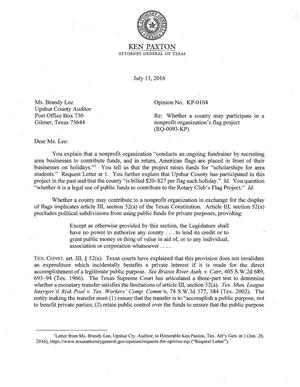 Texas Attorney General Opinion: KP-0104