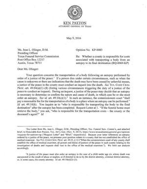 Texas Attorney General Opinion: KP-0083