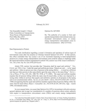 Texas Attorney General Opinion: KP-0004