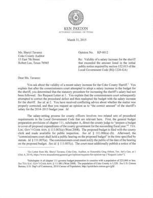 Texas Attorney General Opinion: KP-0012