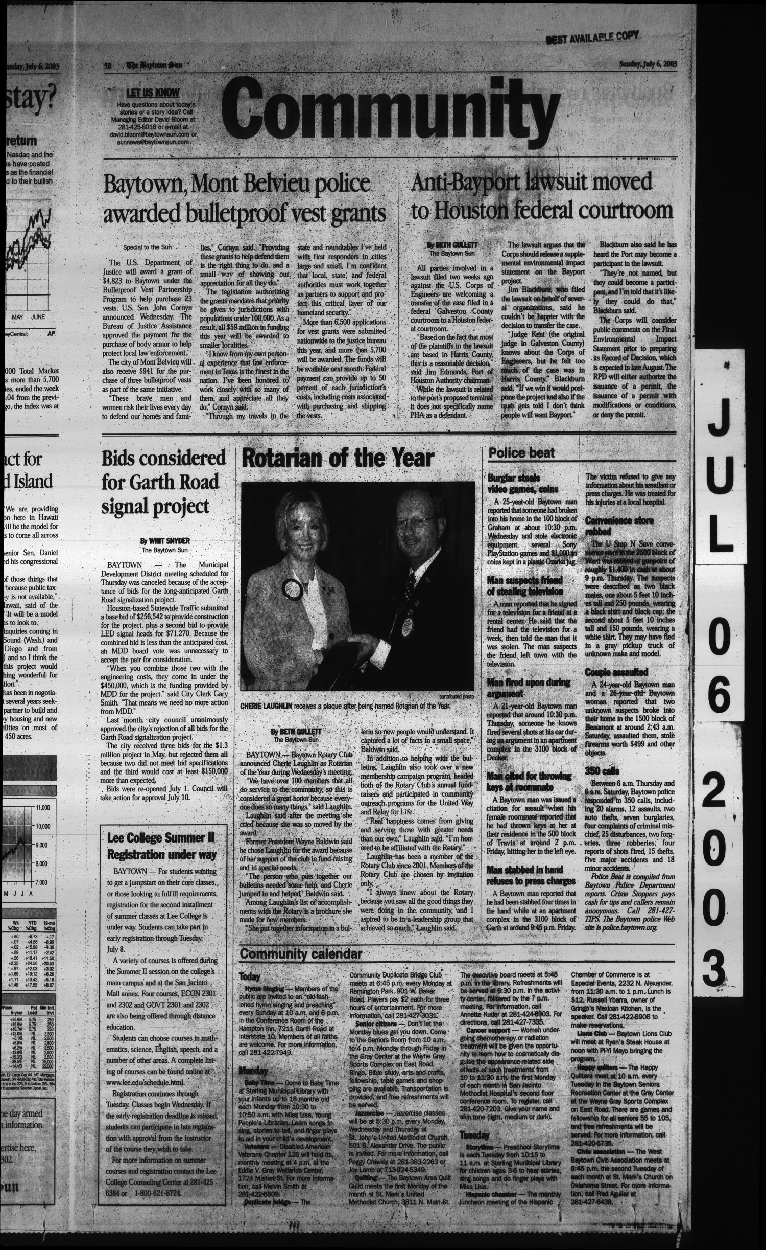 The Baytown Sun (Baytown, Tex.), Vol. 81, No. 223, Ed. 1 Sunday, July 6, 2003
                                                
                                                    [Sequence #]: 13 of 87
                                                